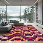 Vibrant Serpentine Waves Pink Yellow Rug