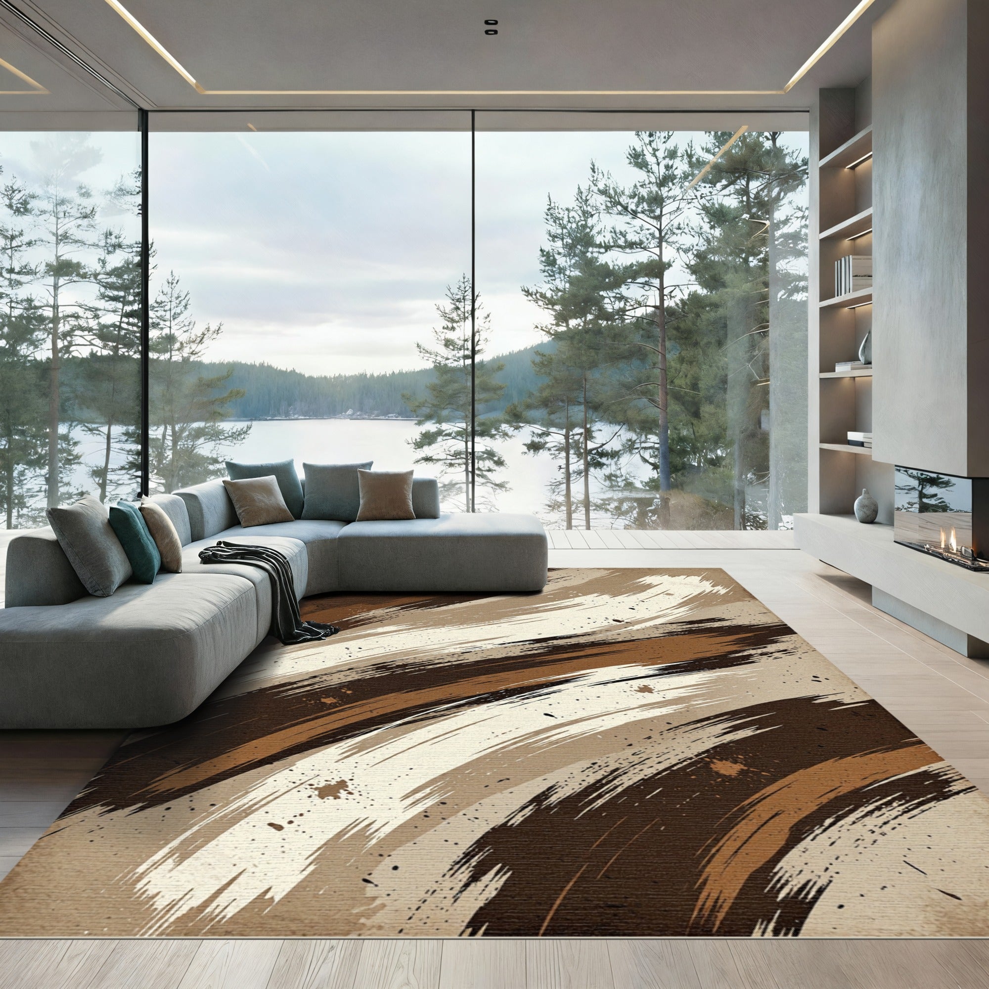 Earthy Abstract Brush Stroke Rug