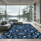 Elegant Blue Chrysanthemum Floral Symmetry Rug