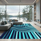 Deep Ocean Blue Wave Stripes Rug
