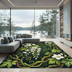 White Blossom Vine Botanical Art Rug