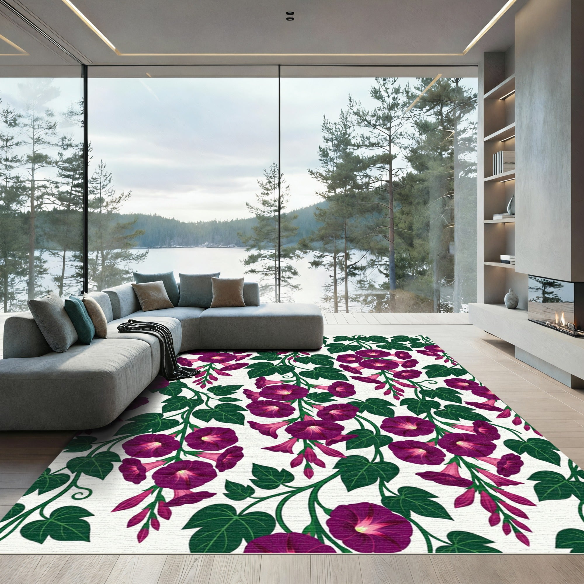 Deep Purple Morning Glory Vine Rug