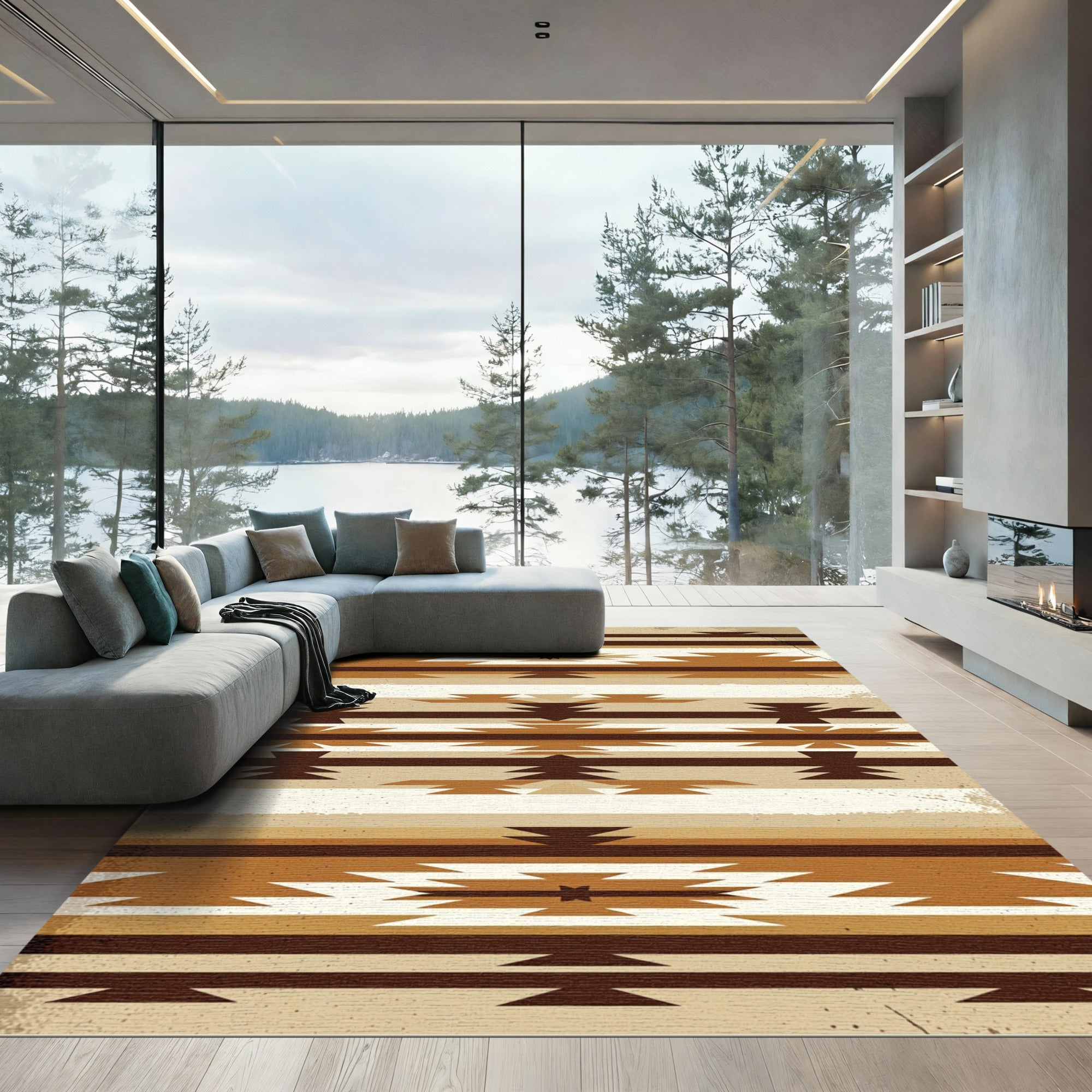 Earthy Southwestern Geometric Horizon Band Rug