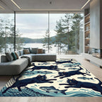 Playful Black Cats Chasing Fish Rug
