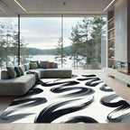 Minimalist Monochromatic Abstract Charcoal Swirl Rug