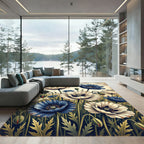 Vintage Blue and White Poppy Field Rug