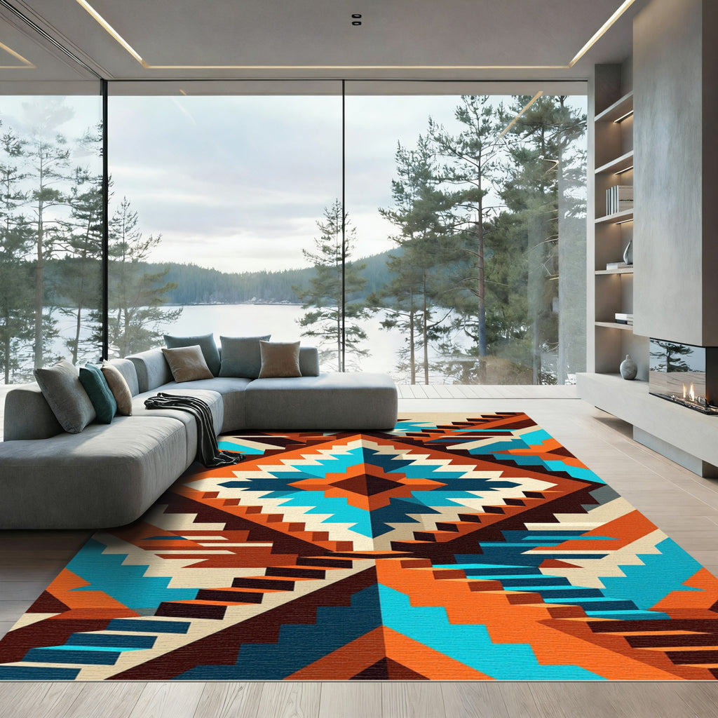 Vibrant Southwestern Geometric Diamond Staircase Rug