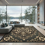 Ornate Golden Floral Medallion Scroll Rug