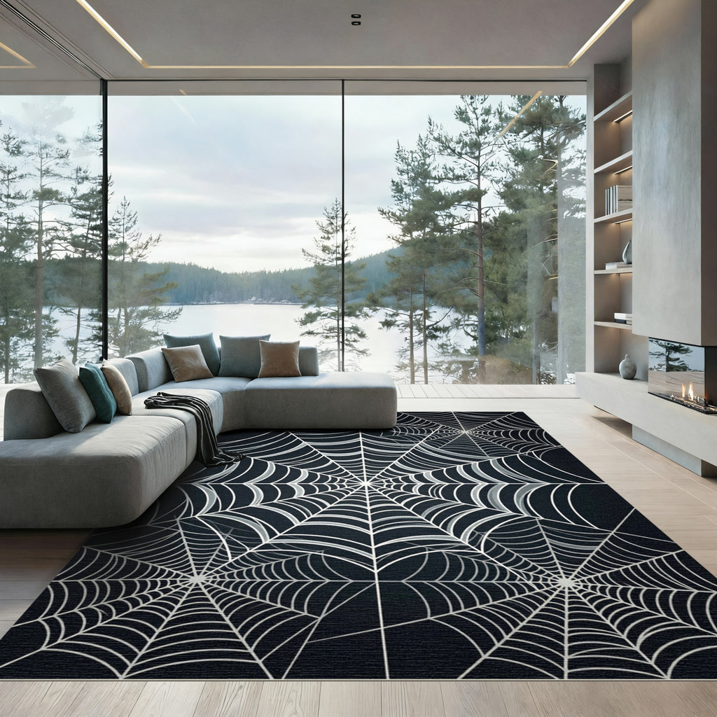 Gray White Webbed Radial Arrangement Rug