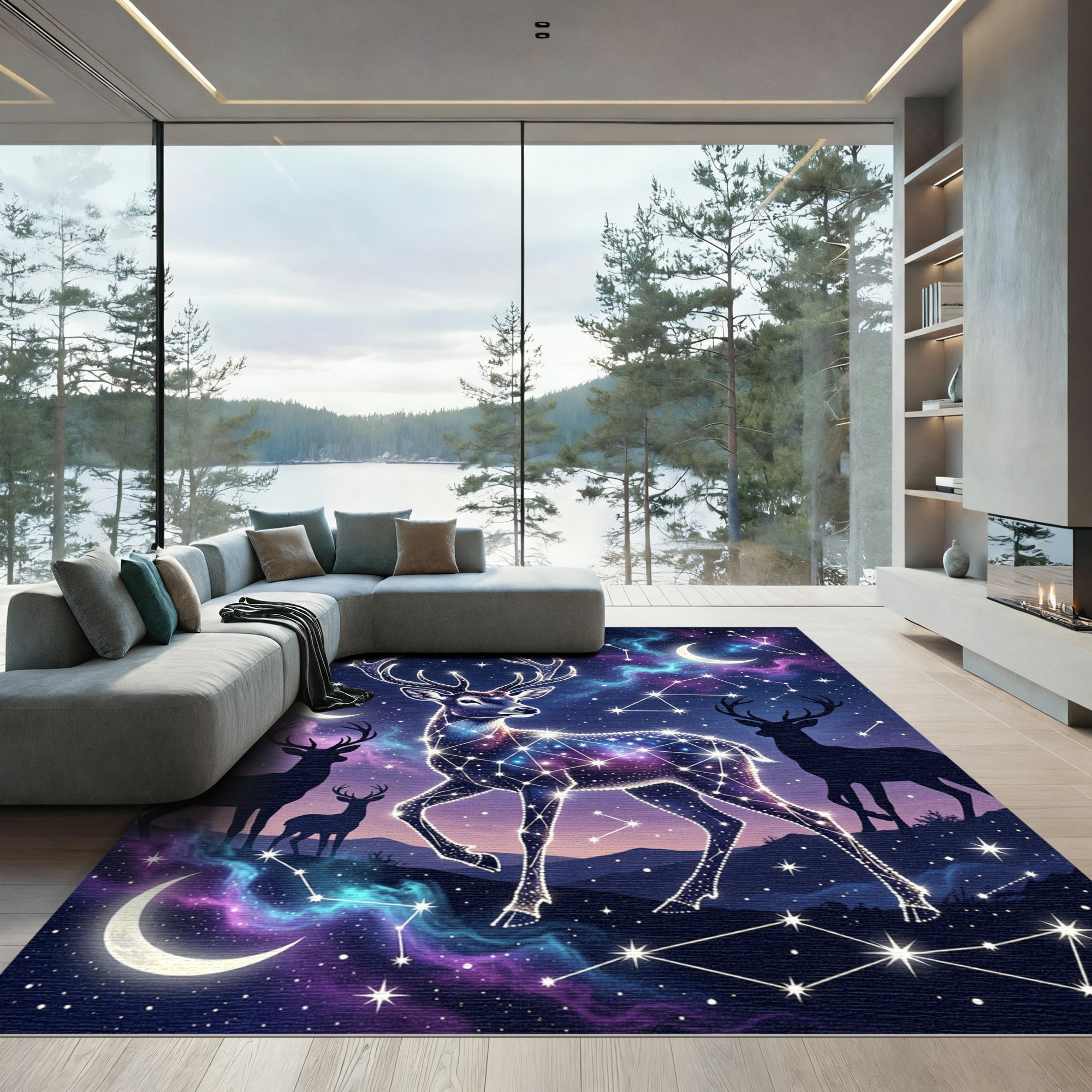 Celestial Constellation Deer Cosmic Galaxy Rug