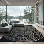 Ornate Metallic Silver Floral Medallion Rug
