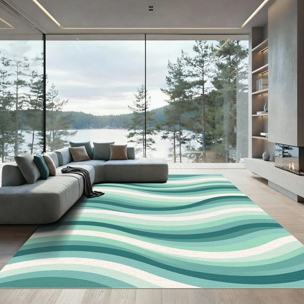 Cool Aqua Coastal Wave Rug