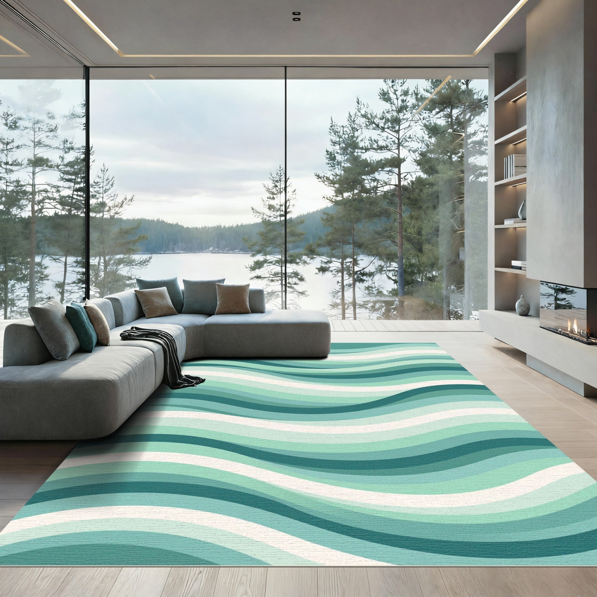Cool Aqua Coastal Wave Rug
