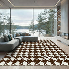 Brown Cream Houndstooth Geometric Rug