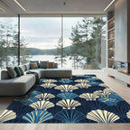 Art Deco Navy Shell Wave Composition Rug