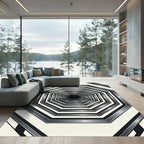 Monochrome Metallic Octagonal Tunnel Depth Rug