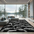 Monochrome Revolver Armory Graphic Rug
