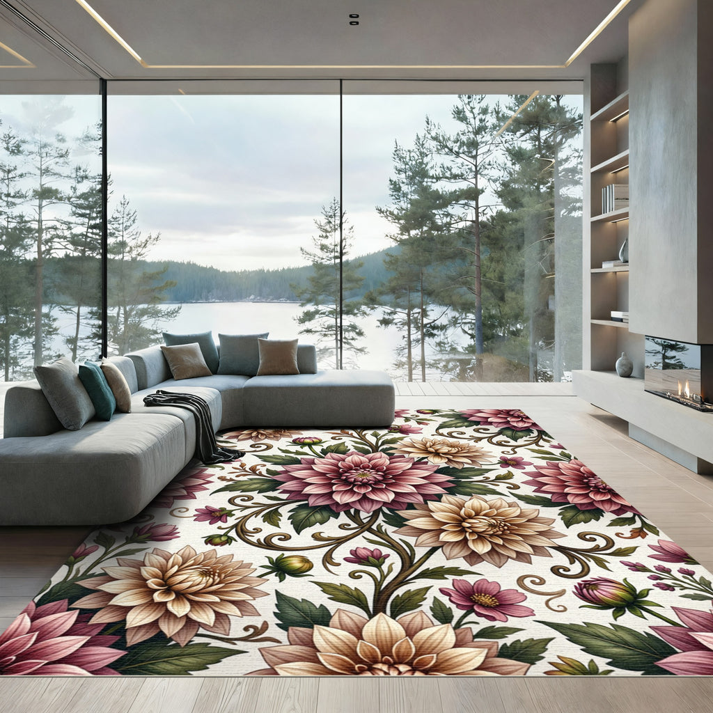Elegant Mauve and Cream Floral Vine Rug