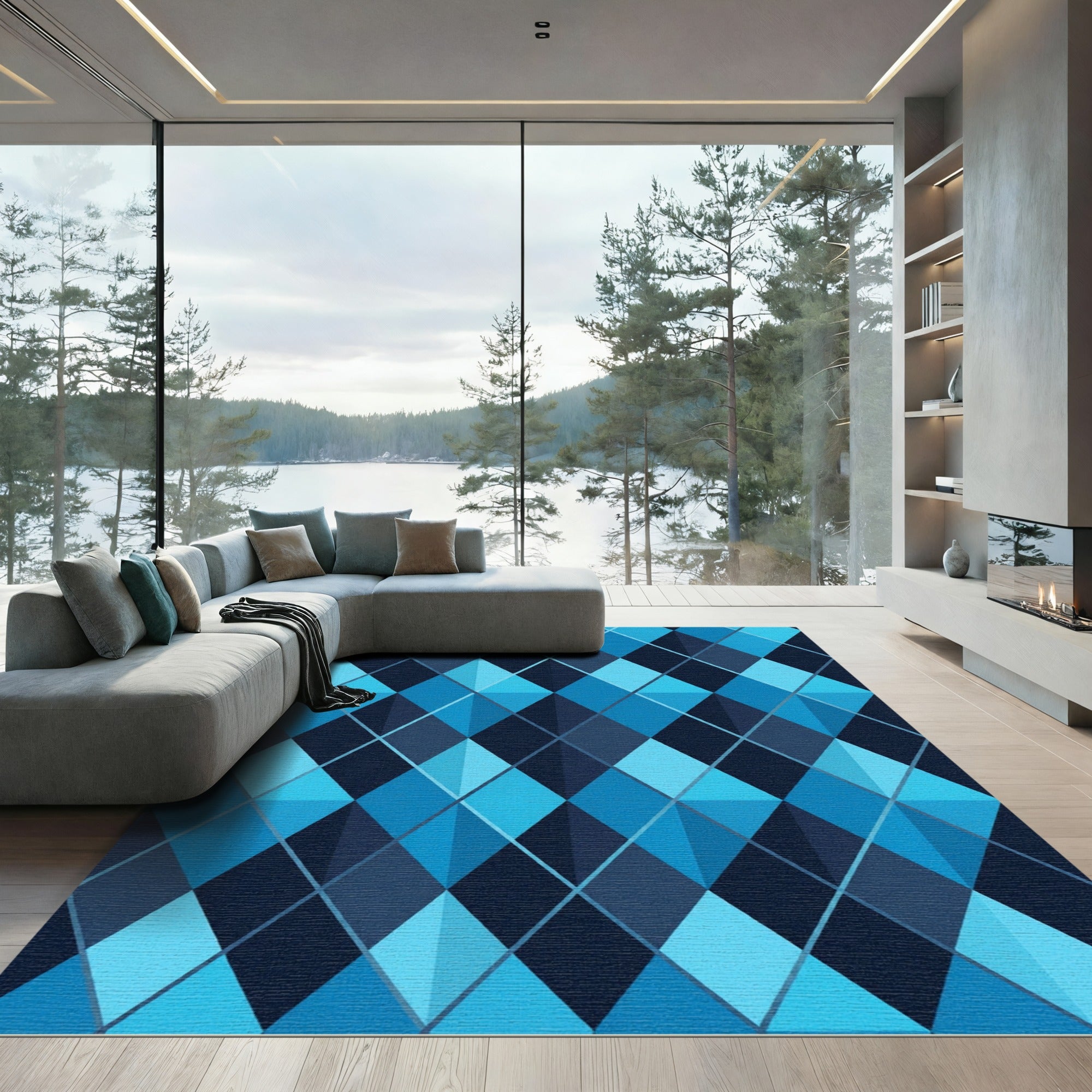 Geometric Blue Argyle Diamond Rug