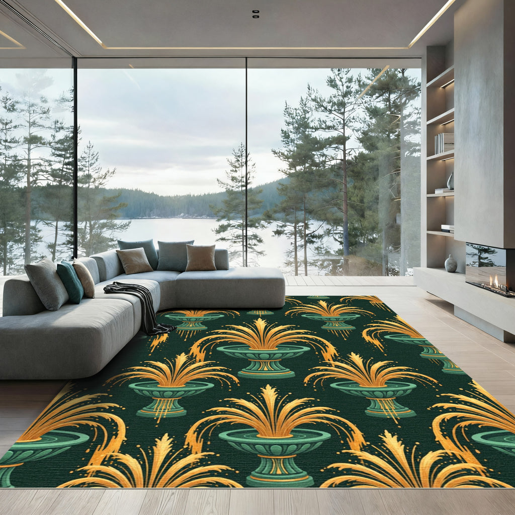 Art Deco Emerald and Gold Fountain Rug