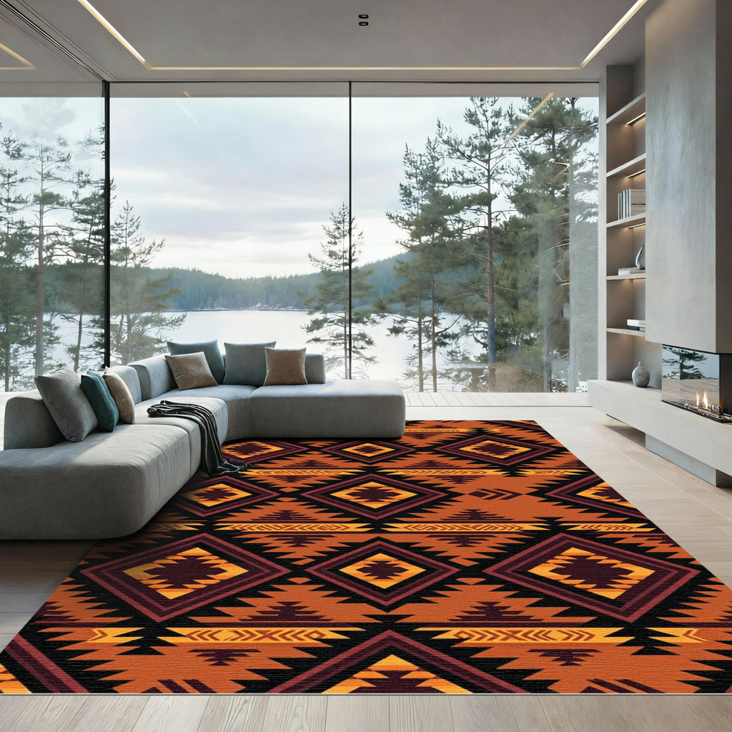 Geometric Diamond Tribal Sunset Rug