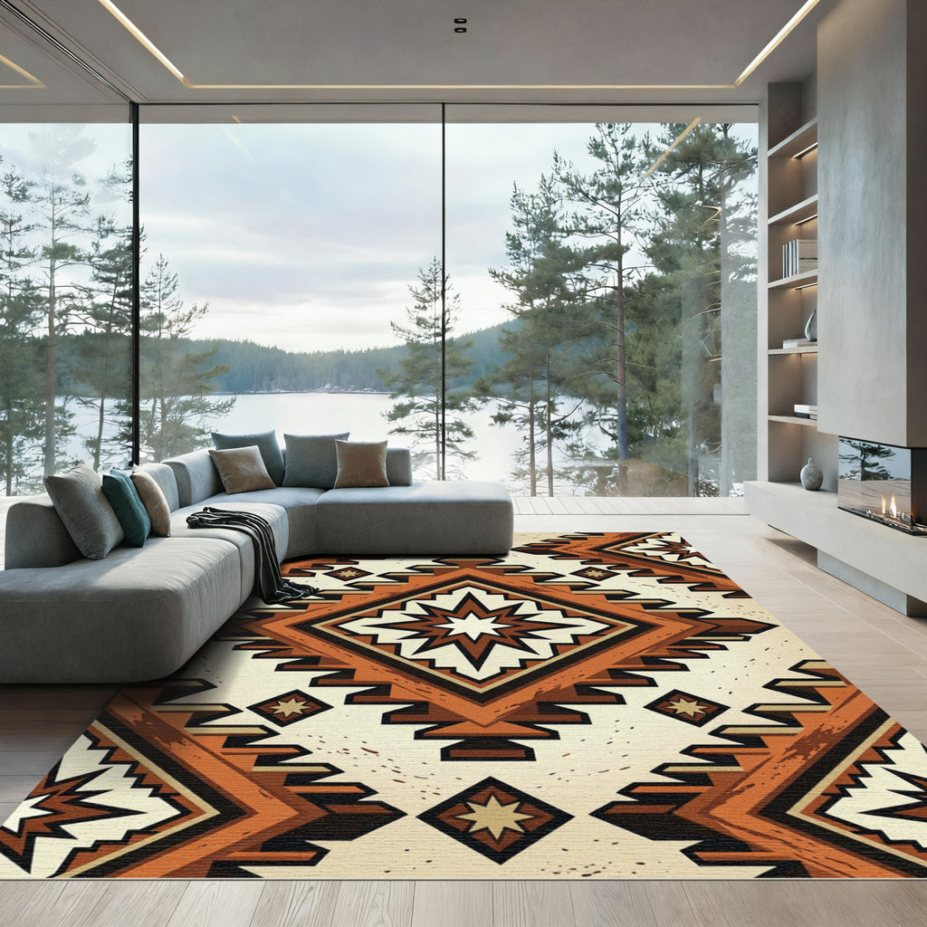 Earthy Southwestern Terracotta Geometric Diamond Rug