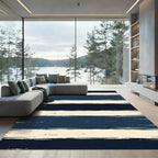 Navy and Cream Distressed Horizontal Stripe Rug
