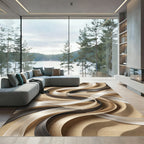 Minimalist Black and Cream Fluid Wave Rug