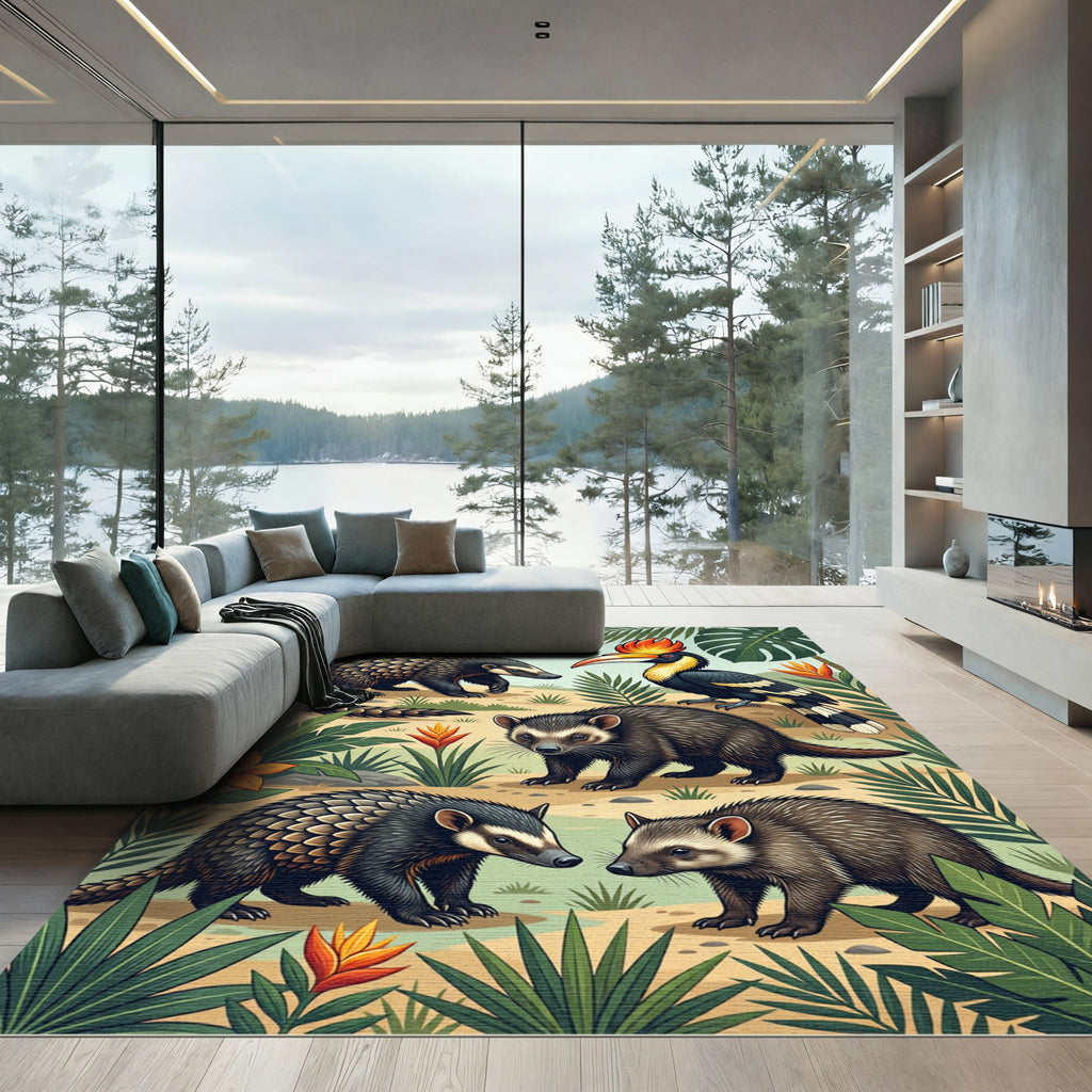 Lush Tropical Rainforest Wildlife Meadow Rug