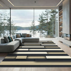Modern Black Beige Layered Stripes Rug