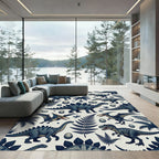 Nordic Slate Blue Dinosaur Forest Rug