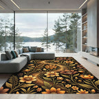 Golden Bronze Floral Vine Accents Rug