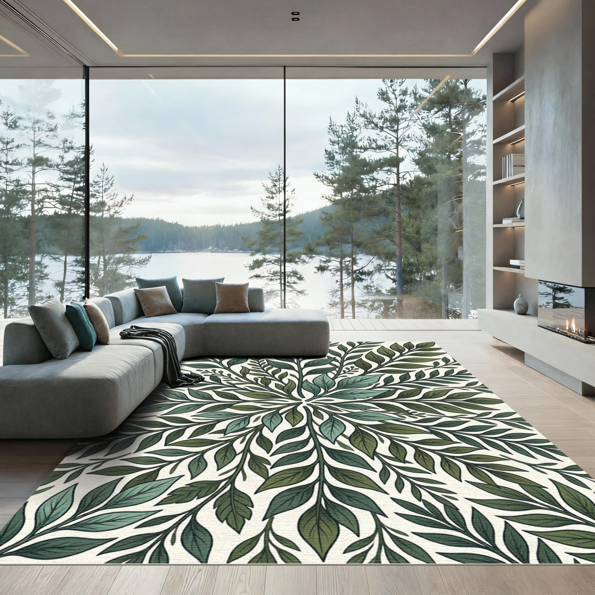 Green Leafy Vine Mandala Rug