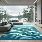 Modern Teal Wave Ocean Rug