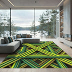 Geometric Lime and Olive Interwoven Grid Rug
