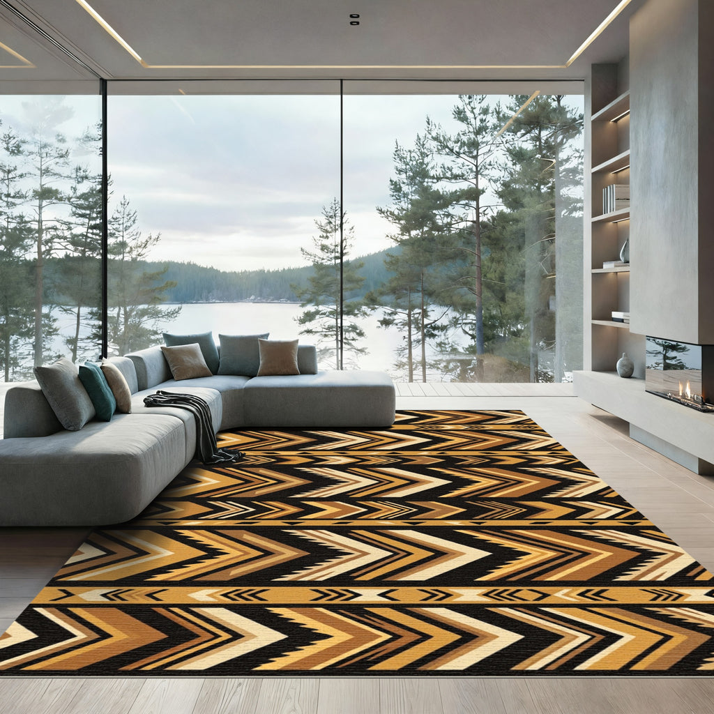 Geometric Ochre Chevron Tribal Earthy Rug