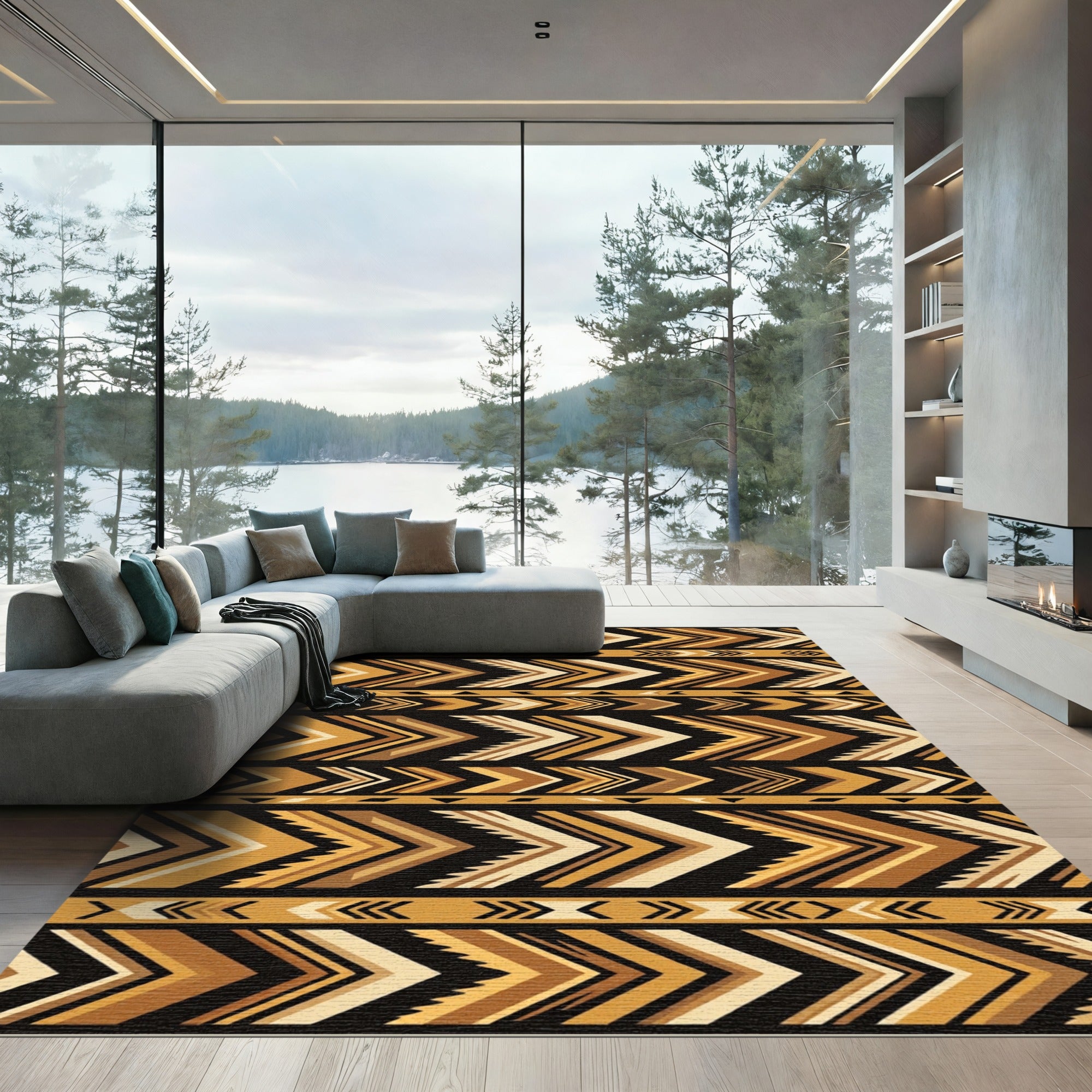 Geometric Ochre Chevron Tribal Earthy Rug
