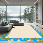 Alphabetical Border with Green Leaves Rug