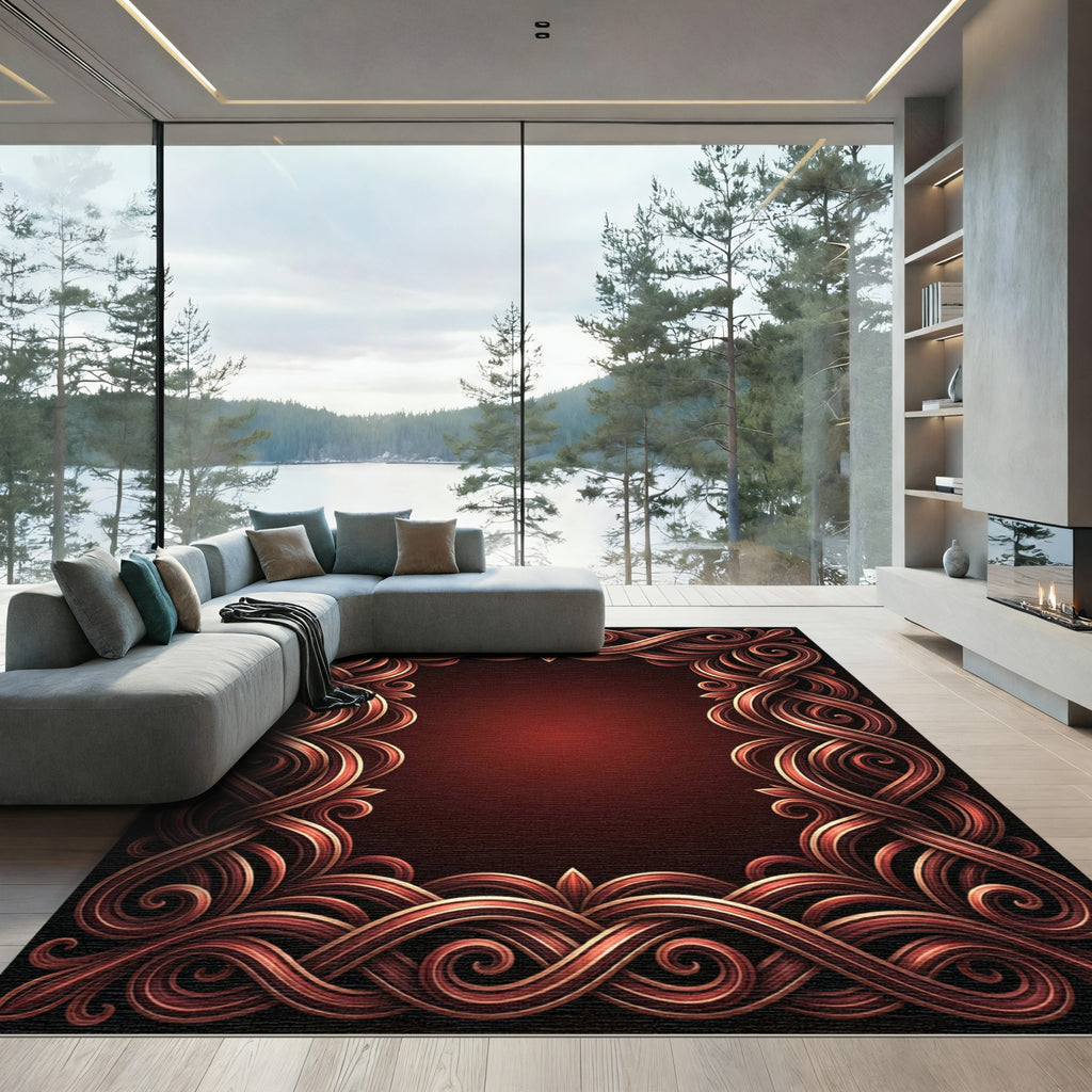 Ornate Woven Bronze Swirls Rug