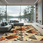 Isometric Terracotta Aztec Step Pyramid Tiled Rug