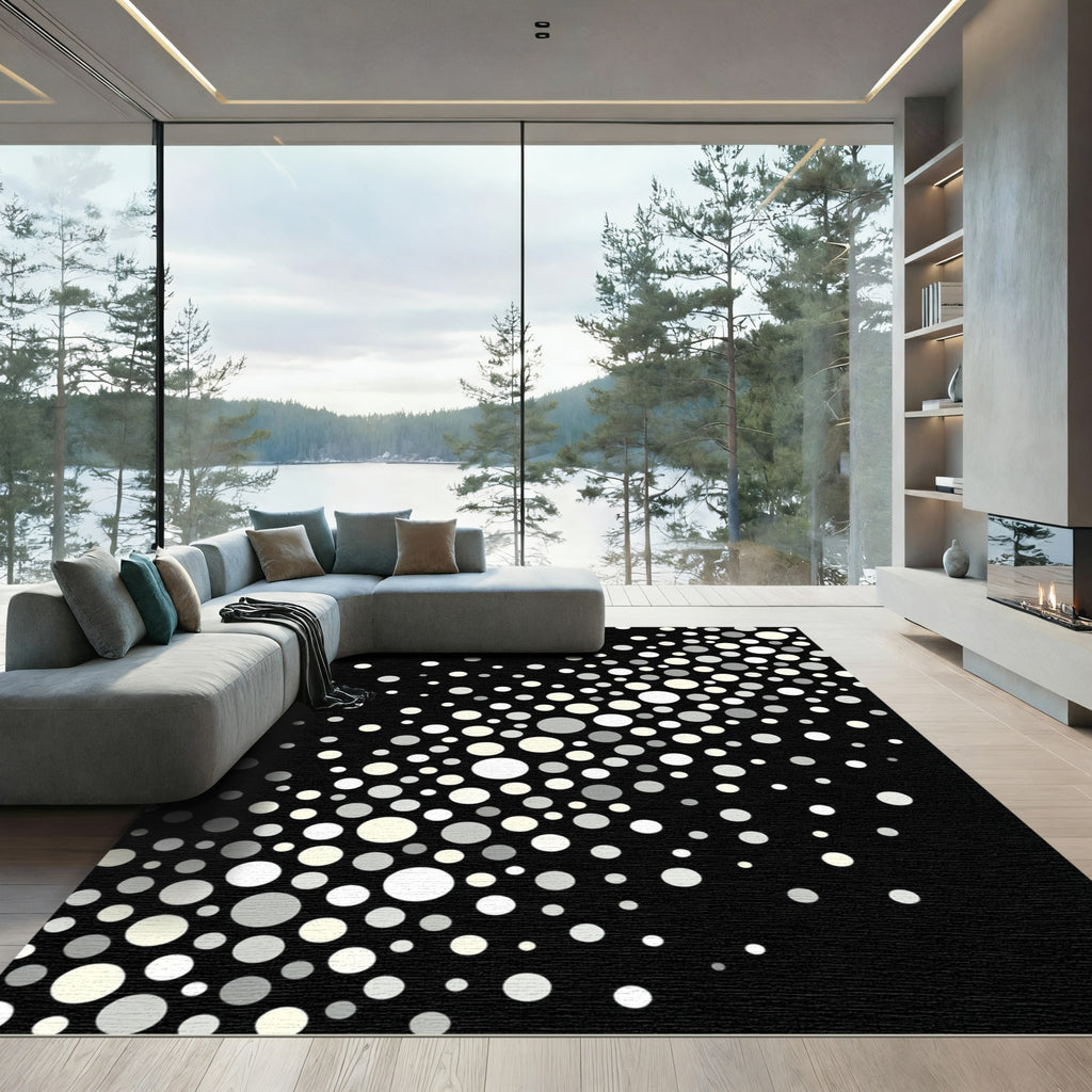 Monochrome Dot Cascade Abstract Rug