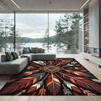 Bold Tribal Feather and Diamond Art Rug
