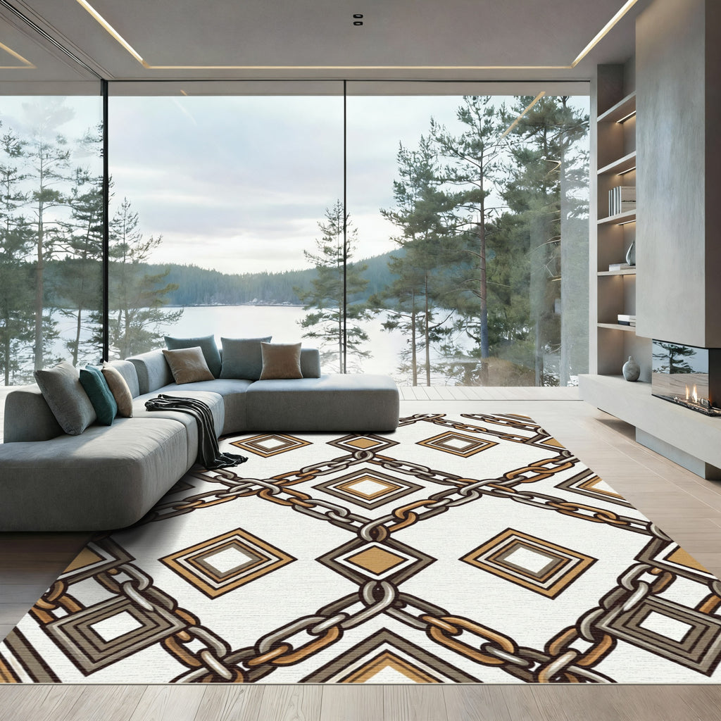 Metallic Gold and Silver Interlocking Chain Diamond Rug