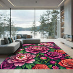 Vibrant Pink Peony Rose Garden Rug