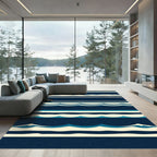 Coastal Navy Sea Wave Striped Rug