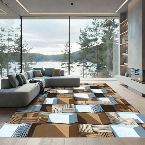 3D Cubes With Woven Rope Accents Rug