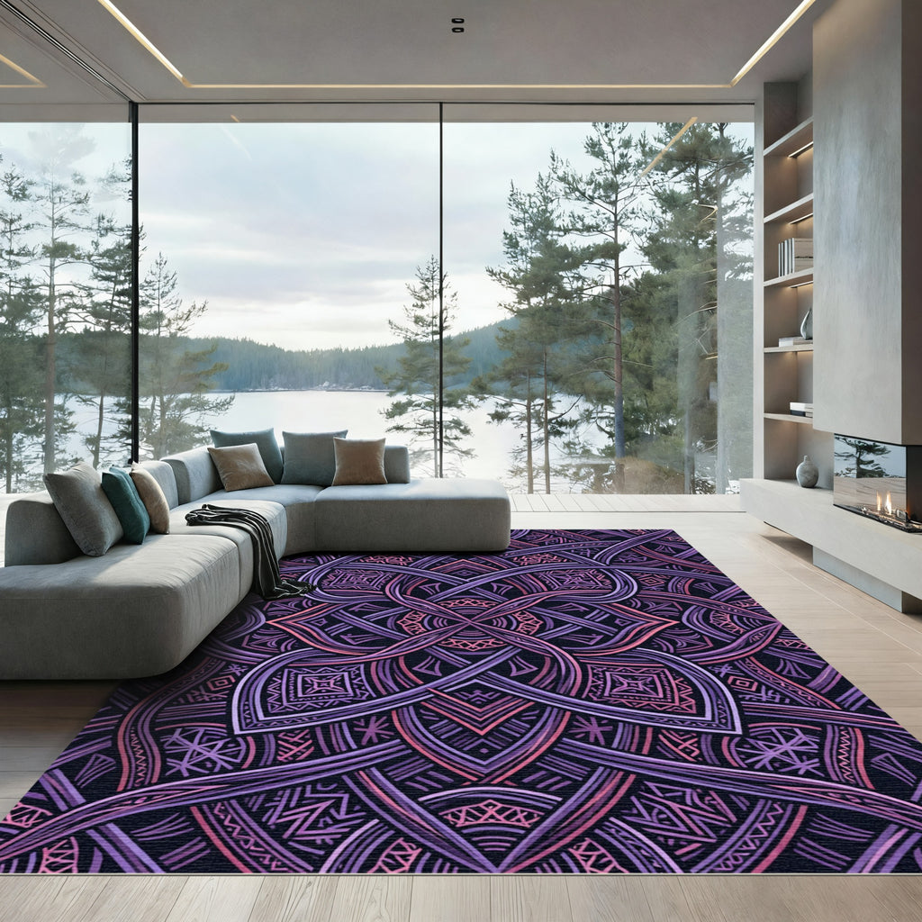 Interwoven Violet Magenta Geometric Swirl Rug
