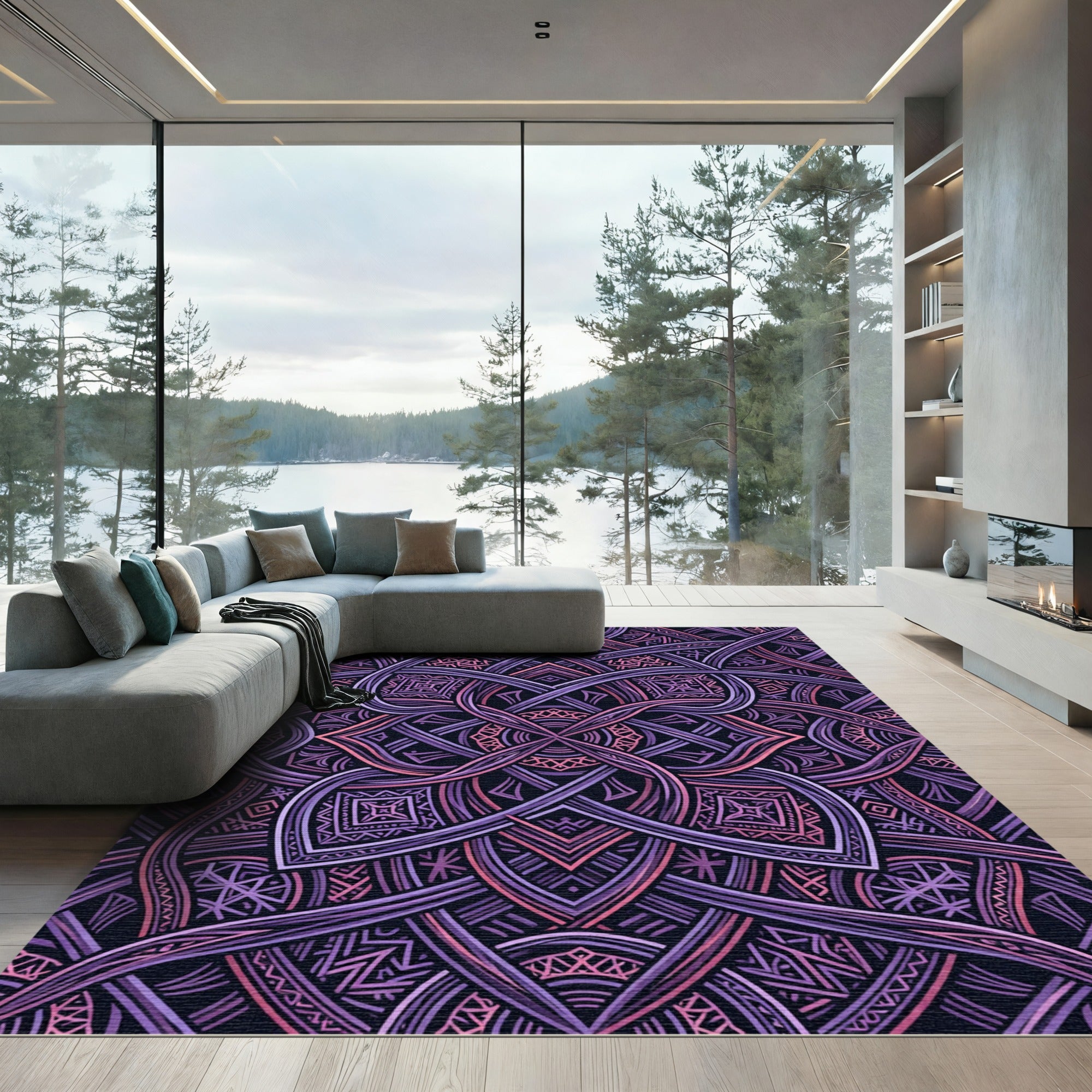 Interwoven Violet Magenta Geometric Swirl Rug
