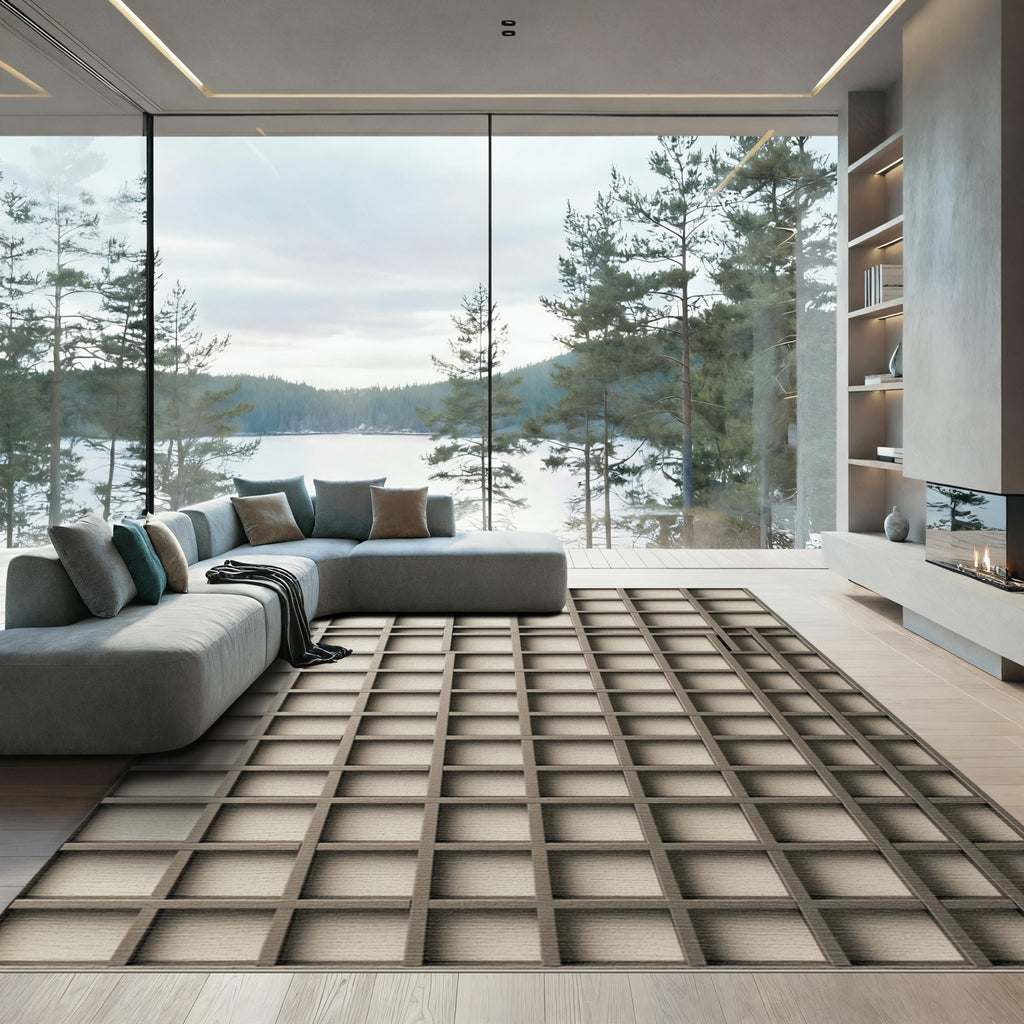 Geometric Beige Woven Lattice Rug