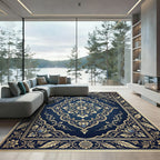 Gilded Navy Floral Frame Rug